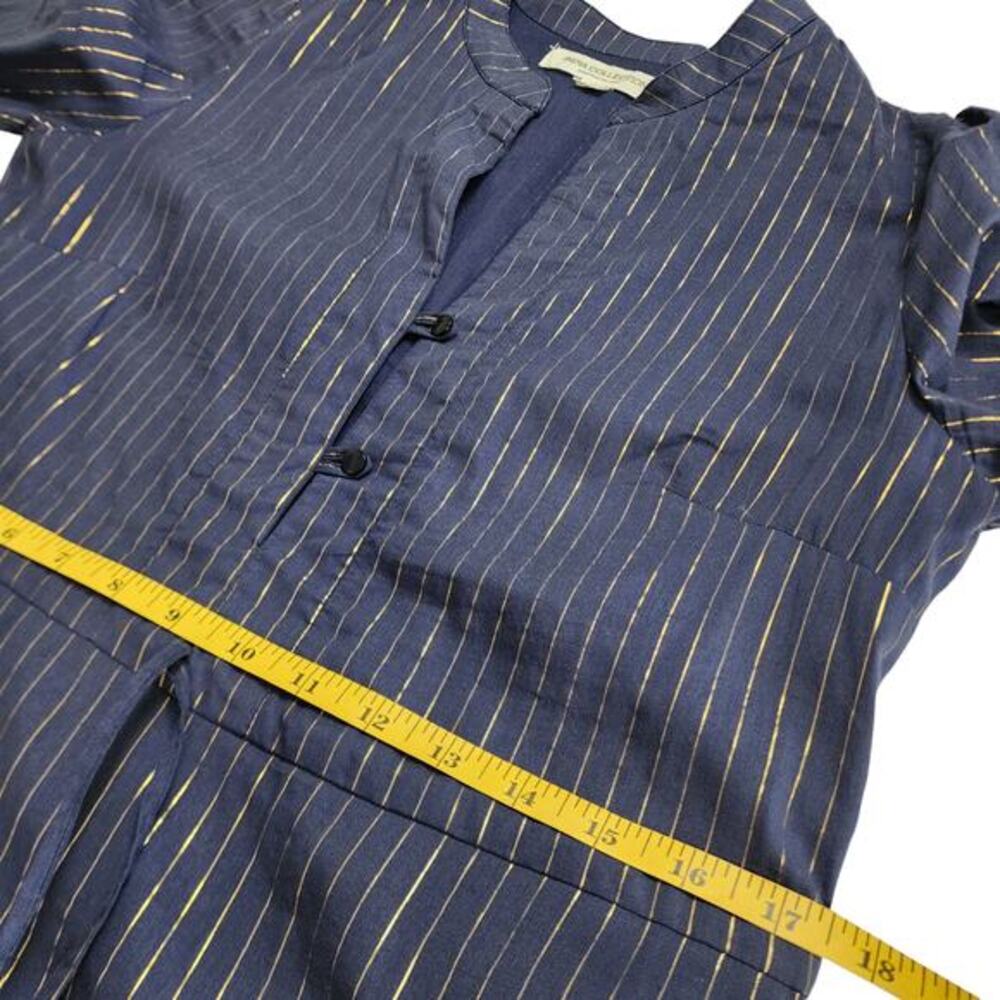 Emerson Frye Womens Frances‎ Maxi Dress 2 Size XS Navy Gold Maritime Lurex India - Picture 12 of 13